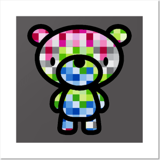 Rainbow Pixel Checkers Bear Posters and Art